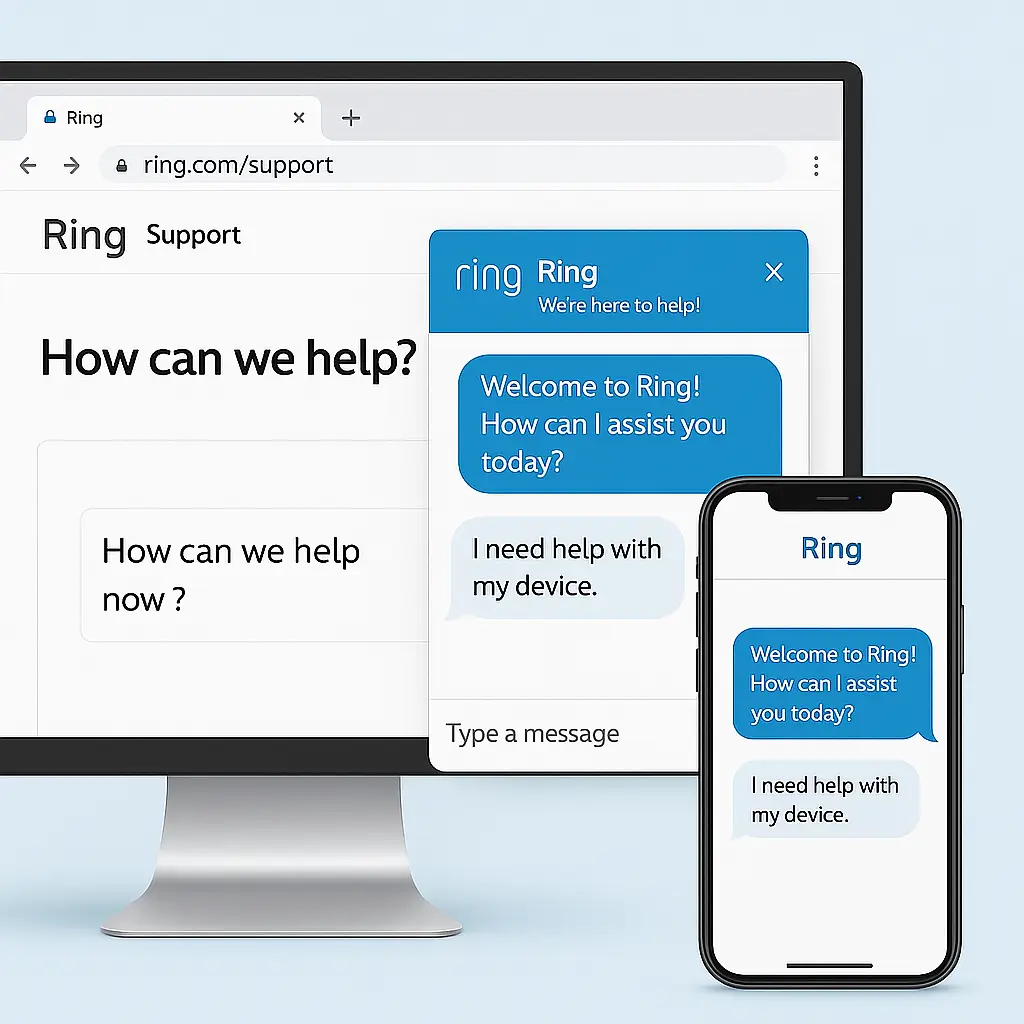 Ring customer service chat on Ring.com website